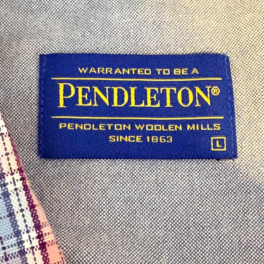 Pendleton Oxford Long Sleeve Button Down Shirt- 100% Cotton-Pink/Blue Size: L - Picture 5 of 7